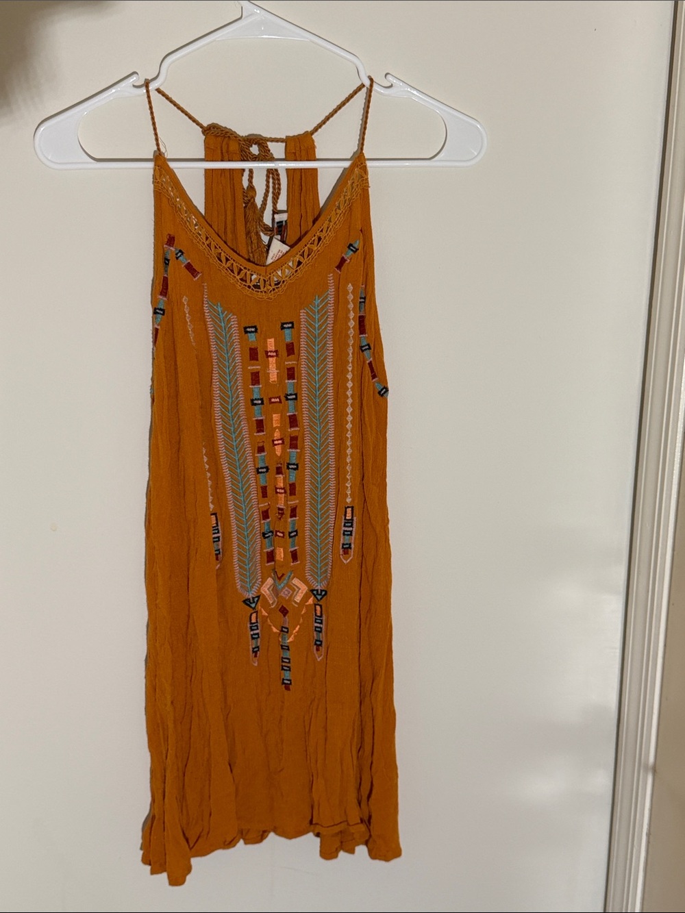 Flying Tomato Rust-Tone Embroidered Mini Slip Dress